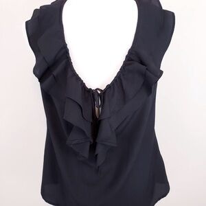 Mossimo Black Chiffon Ruffled Neckline Racerback Blouse